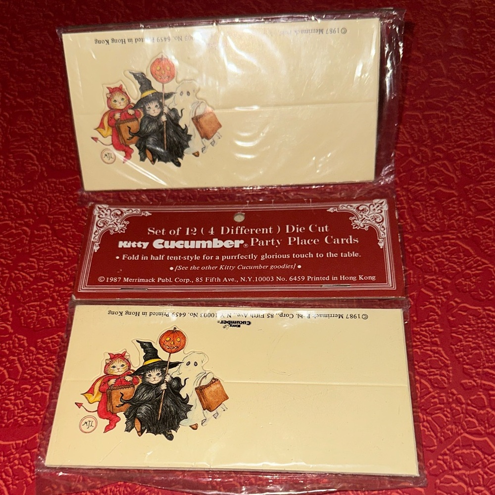 Vintage Halloween cat Party Place Cards - Cream - two packs!!
